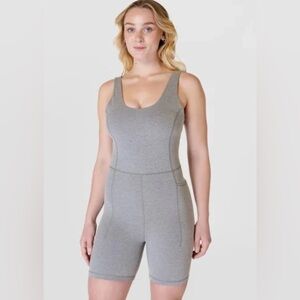 SWEATY BETTY Soft Sculpt Bodysuit Marl Gray Shorts Sleeveless Romper Size Small